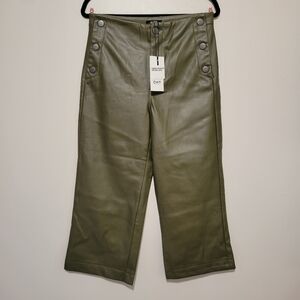 Oat New York NWT Sailor Pants Size 29 Wide-Leg Cropped Faux Leather Olive Green